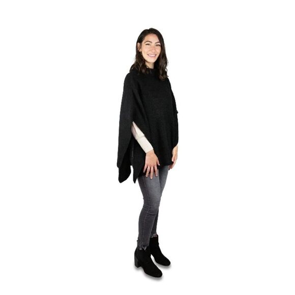 Women's Black Cable Knit Poncho Shawl Layering Piece Size S/M - Picture 5 of 7